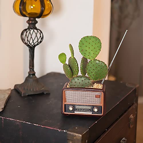 Image of Funny live 4.7 Inches Retro Radio Shape Desktop Decoration Resin Crafts Ornaments Home Office Personality Multi-purpose Succulent Plant Pot | Pen Holder (Dark Brown)