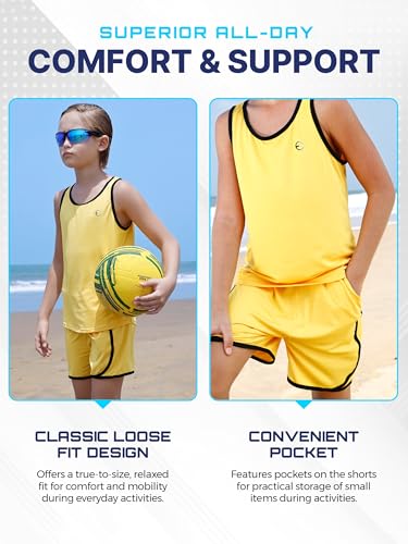 Boys Clothing Sets, Athletic Crew Neck Sleeveless T-Shirt and Boys' Short Sets Outfits w/Pockets 4 Pcs - Size 3-164