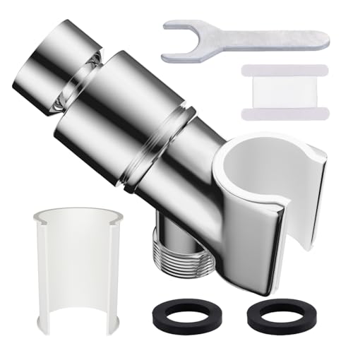 Adjustable Handheld Shower Head Holder Bracket Easy Wall Mount Shower Head Mount for Bathroom Hand Shower All Metal Adjustable Shower Bracket for Connecting Shower Arm and Shower Hose (Chrome)