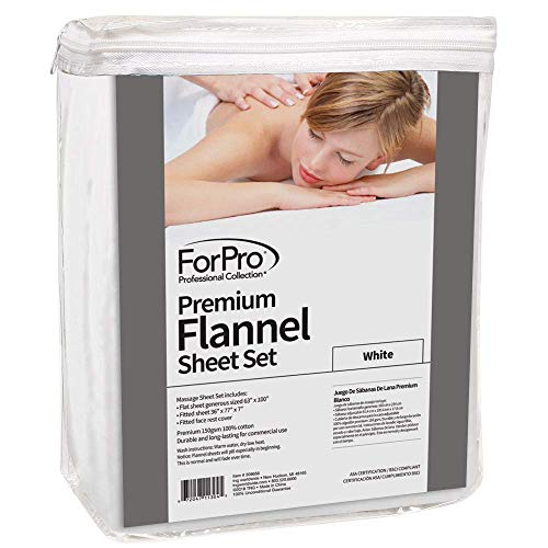 Forpro Premium Flannel 3-Piece Massage Sheet Set, White, For Massage Tables, Includes Massage Flat Sheet, Massage Fitted Sheet, And Massage Fitted Face Rest Cover #TOP1