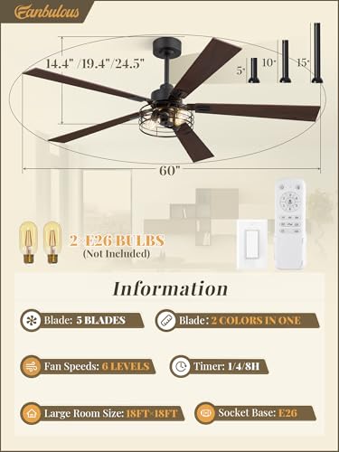 Image of Fanbulous 60 Inch Farmhouse Rustic Ceiling Fan with Light & Remote