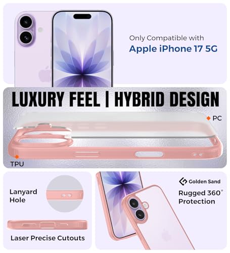 Image of Golden Sand Rugged Frosted Back Cover Case for iPhone 17 - Semi Transparent, Shockproof, Slim Profile, Matte Grip (Mist Pink, TPU+PC)