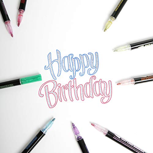 Cofunkool Super Squiggles Outline Markers Self-Outline Metallic Markers Glitter Doodle Drawing Double Line Shimmer Marker Pens (12 Color) #TOP3