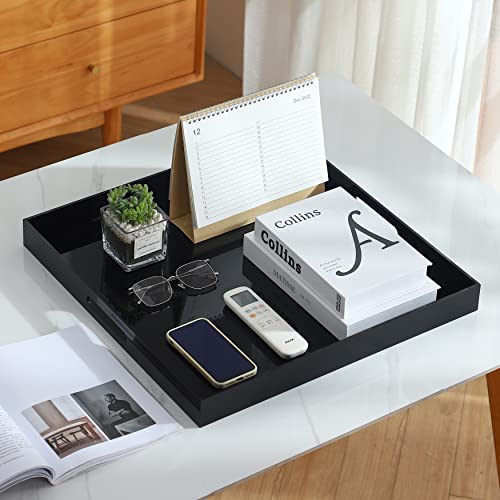 MUKEEN Black Oversize Acrylic Serving Tray with Handles 20x20 Inch -Spill Proof- Decorative Trays Countertop Organizer for Ottoman,Nightstand, Sidetable, Butler (20x20 Inch, Black) by MUKEEN - Image 4