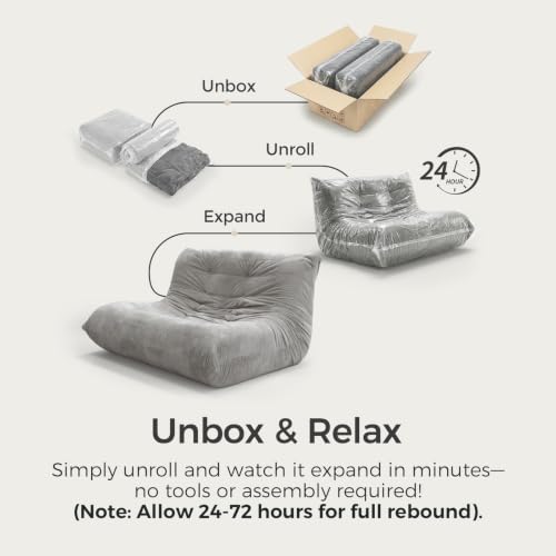 Image of Sytopia Loveseat Chenille Bean Bag Chair for Adults, Oversized 40D Memory Foam Floor Sofa, Giant Deep Seat Gaming Reading Nook, No Assembly Required, Urban Grey