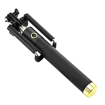 Black Selfie Stick with AUX Wire Built-in Remote Pocket Size Sefie Stick for All Smart Phones Connect (Selfie Stick with Remote) a2