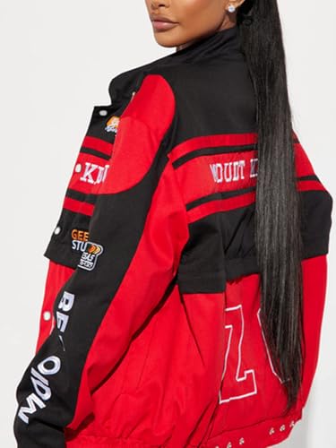KANSOON Varsity Jacket Women Motorcycle Racer Detachable Letter Graphic Jackets Vintage Color Block Baseball Coat4