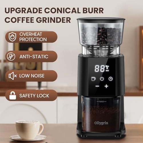 Ollygrin Electric Conical Burr Coffee Grinder, Coffee Grinder with 30 Grind Settings, Touchscreen Coffee Grinder for Home Use, Compact Coffee Bean Grinder for Espresso, Drip, French Press - 3