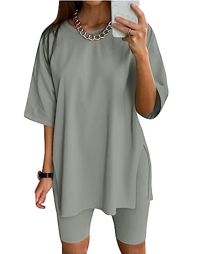 Halfword Women 2 Piece Outfit Sets Casual Oversize T-Shirt Tops