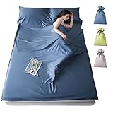 Sleeping Bag Liner for Adults, Lightweight Travel Sleep Sack with Carry Bag, Compact Portable Sleeping Sheet for Camping, Hiking, Hostels, Hotels and Backpacking (Blue, 44.8” X 82.7”)