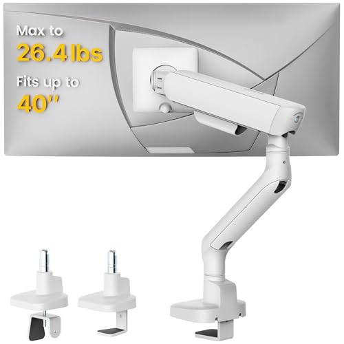 monTEK Single Monitor Arm Mechanical Spring Monitor Arm for 17-40 Ultrawide Screens Adjustable Monitor Desk Mount Holds up to 26.4 lbs with C Clamp/Grommet Desk Mount VESA 75/100mm