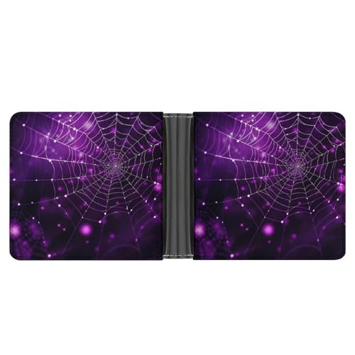 Purple Spider Web Funny Billfold Wallet Credit Card Holder Slim Passcase Pouch Purse for Men Women