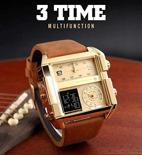 Gosasa Men Square Large Face Digital Sports Watch,LED Analog Quartz Wrist Watch with Multi-Time Zone 50M Waterproof Stopwatch3