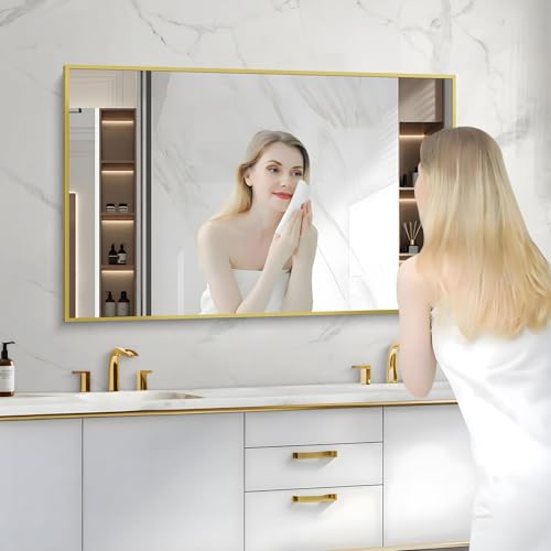 Image of COFENY Gold Bathroom Mirror for Wall, 30x48 Inch Rectangle Mirrors with Metal Frame, Modern Vanity Wall Mirror Decor for Bathroom Living Room, Entryway Hangs Horizontal or Vertical
