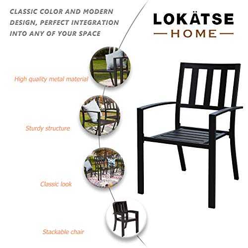 Lokatse Home Steel Outdoor Patio Dining Arm Chairs Set Of 4 For Garden,Backyard, Kitchen, Balcony, Black #TOP1