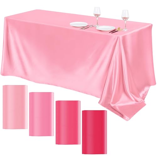 Image of TURSTIN 4 Pcs Gradient Pink Satin Tablecloth 102 x 58'' Overlay Table Cover
