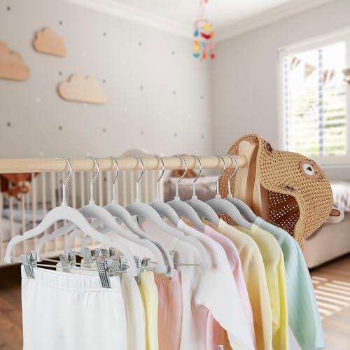 Mangokit BABY TROUSERS HANGER Clothes Hangers With Movable Clips 10 Pack,11.8 Inch Kids Velvet Hangers Non-Slip, Swivel Hook,Space-Saving Children'S Coat Hangers thumb #7