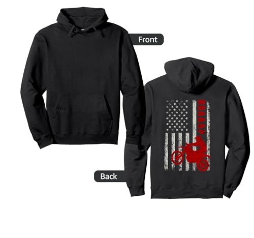Braaap Vintage USA American Flag Dirt Bike Rider Motocross Pullover Hoodie