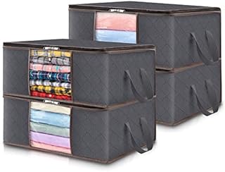 Lifewit 4-Pack Clothes Storage Bag, Foldable Storage Bins Closet Organizer with Reinforced Handle Sturdy Fabric Clear Window for Towel, Sweater, T-shirts, Toys, 35L, Grey
