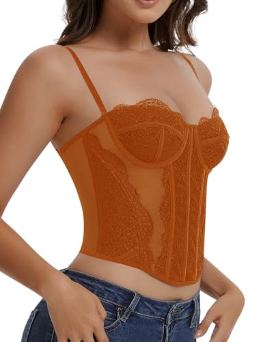 Image of Lace Corset Tops for Women Sexy Going Out Bustier Top Sleeveless Adjustable Straps Crop Tops with Back Hooks