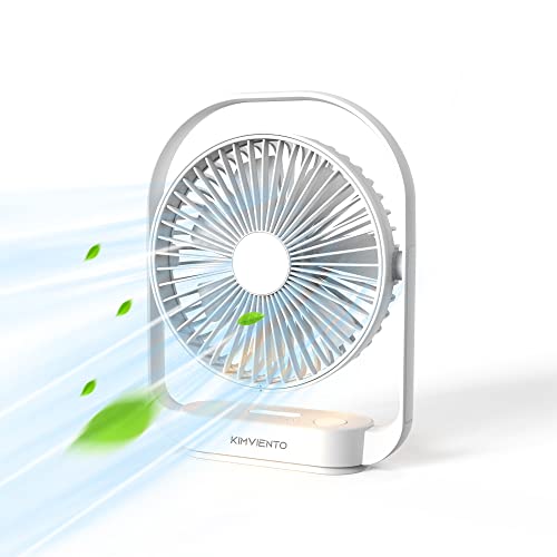 Kimviento USB Desk Fan, 4000mAh Rechargeable Battery Operated Desktop Fan with Night Light, 4 Speeds, 360° Rotate, Quiet, Small Portable Table Fan for Home, Office, Travel, Camping, 6.3inch, White