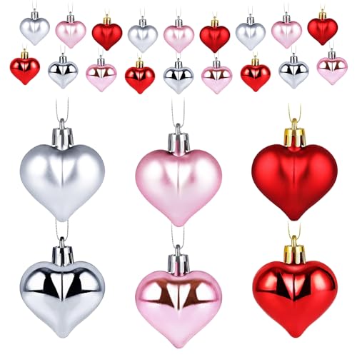 Liitrton 24 PCS Heart Decorations for Christmas Tree, Valentine Ornaments