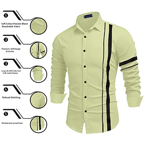 Image of Zombom Men Cotton Polyester Blend Regular Fit Striped Full Sleeve Casual Shirt