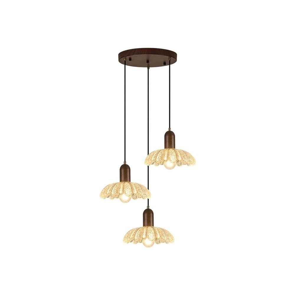 Lustre à disque en bois de ferme chic et verre pour salon élégant