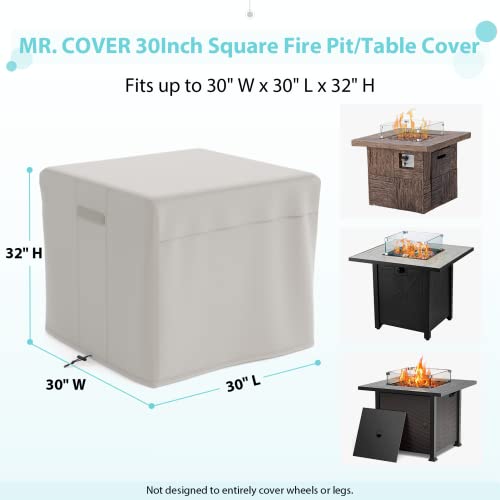 Mr. Cover 30Inch Square Fire Pit Cover, Fits For 28-30 Inch Fire Table, Sturdy & Waterproof, Beige (30L X 30W X 32H Inches) #TOP1
