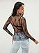 MEROKEETY Womens Long Sleeve Lace Sheer Mesh Top 2025 Crewneck Sexy Y2k See Through Going Out Blouse Shirts, Black, Medium