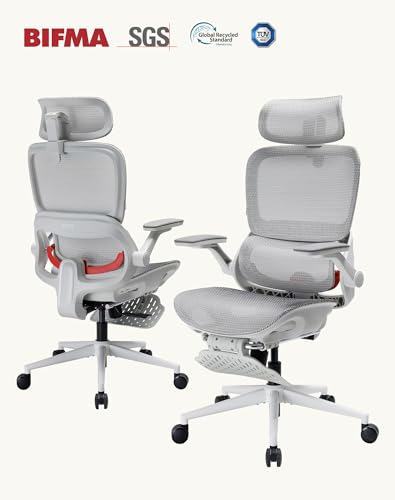 Image of SIHOO B100 Pro Ergonomic Office Chair, Office Chair with Adaptive Lumbar Support, Computer Chair with Dual-Back, Desk Chair with 360 Rotatable & Flip-Up Armrests, 3D Wide Headrest, Light Grey