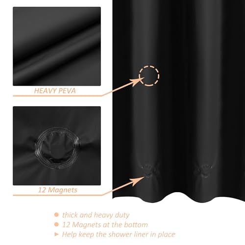 Image of Mrs Awesome Black Clawfoot Tub Shower Curtain or Liner with 12 Magnets - Free 36 Hooks Included, Waterproof PEVA, 180 inch x 70 inch, Black