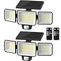 CINOTON Solar Outdoor Lights, 3000LM 299 LED IP65 Waterproof Motion Sensor Outdoor Lights 3 Modes, Adjustable Solar Flood Wall Lights with Remote Control for House Yard Barn Porch Swimming Pool 2 Pack