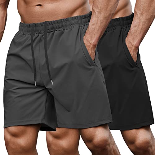 Coofandy Men's 2 Pack Gym Workout Shorts Quick Dry Training Shorts Running Weightlifting Jogger With Pocket Dark Grey/Black, M #TOP6