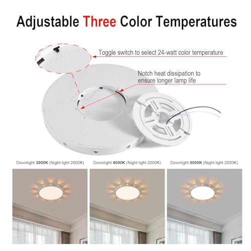Anmaice 24W Led Deckenleuchte mit Nachtlicht 30cm Deckenleuchte für Schlafzimmer Bad Kinderzimmer Küche Rund Weiß