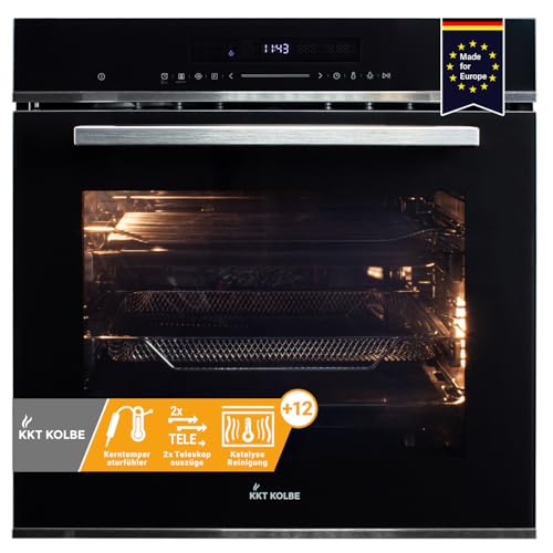 KKT KOLBE | AirFryer Einbaubackofen 60 cm schwarz mit Heißluftfritteuse | autark | 72L | 2,9kW | Katalyse | Pizzafunktion | Grill Umluft Heißluft | Timer | Edelstahl | Wärmeschutzverglasung | EB8017ED