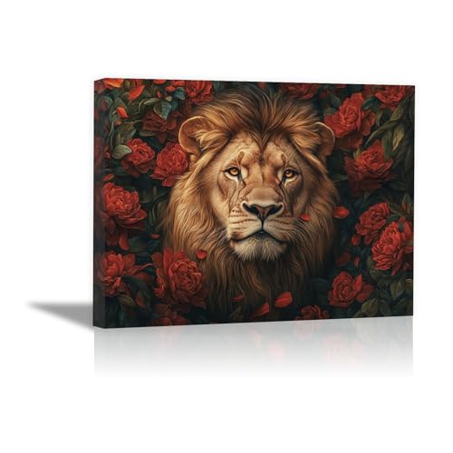 Impressions sur toile de lions et fleurs pour un salon moderne et chaleureux en marron