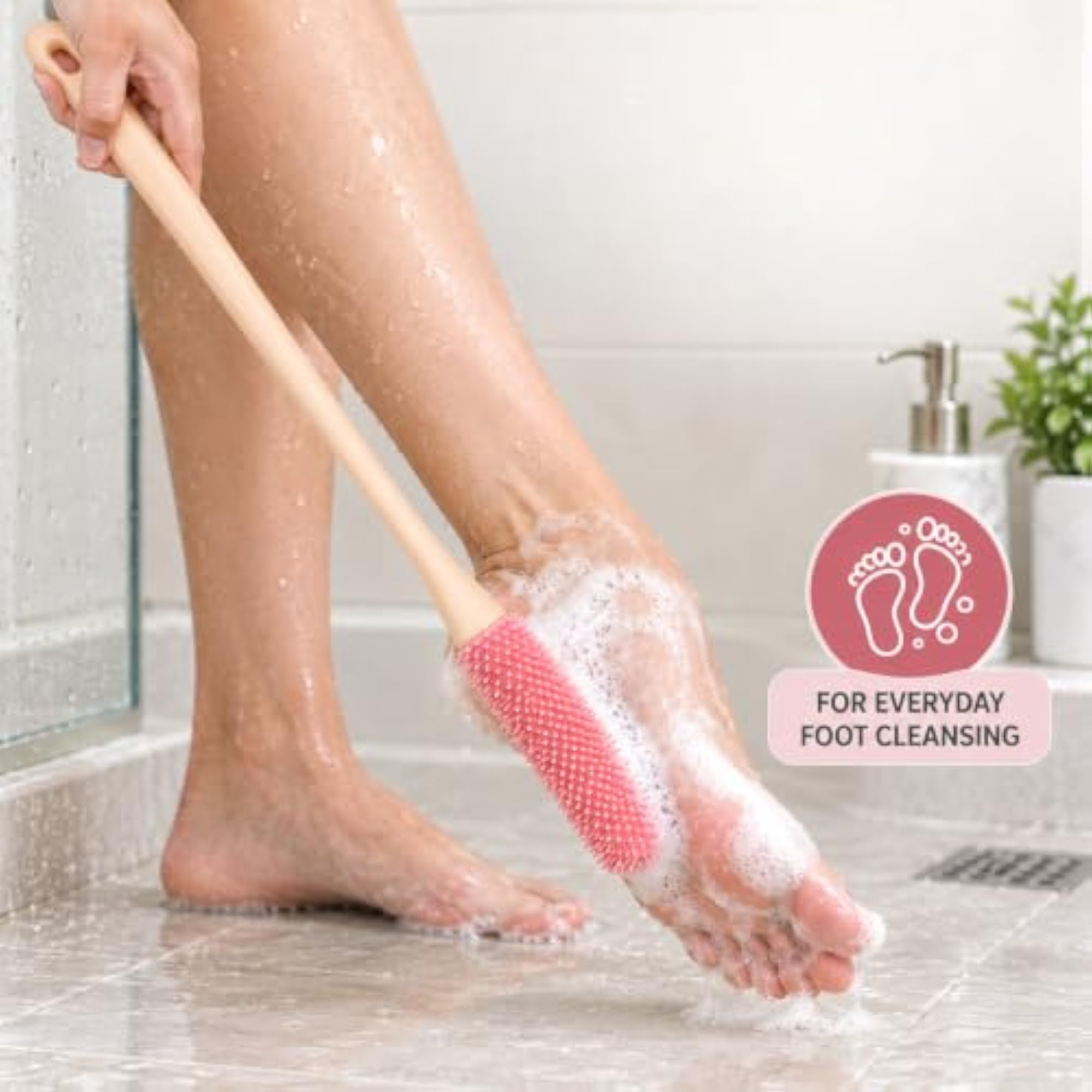 Long Handle Silicone Foot & Toe Cleaning Brush, Bath Accessory
