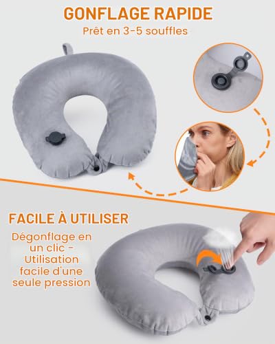 FitDA Coussin de Voyage Gonflable, Oreiller de Voyage Compact – vue 5