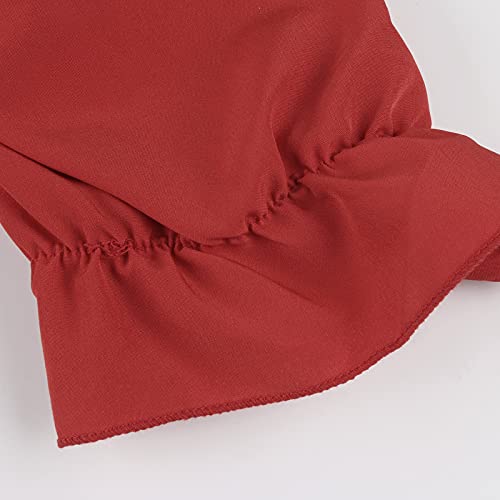 Off Shoulder Two Piece Outfits For Women Solid Tube Tops And Skirt Set Short Sleeve Irregular Ruffle Dress Red #TOP5