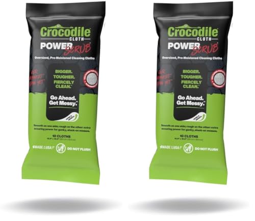 Image of Crocodile Cloth PowerScrub - 10 Dual Surfaced Cloths, 10in X 15in. Large, Moist, Absorbent and Disposable Cleaning Cloths. Safe on Skin and Multiple Surfaces (Pack of 2)