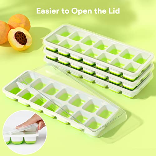 Image of Ice Cube Trays 4 Pack, Airabc Silicone Ice Cube Trays with Removable Lid, Easy-Release Flexible 14-cube Ice Trays, LFGB Certified and BPA Free, Stackable Ice Trays with Covers for Cocktail, Freezer