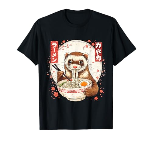 Funny Kawaii Ferret Eating Ramen Japanese Noodles Soup T-Shirt