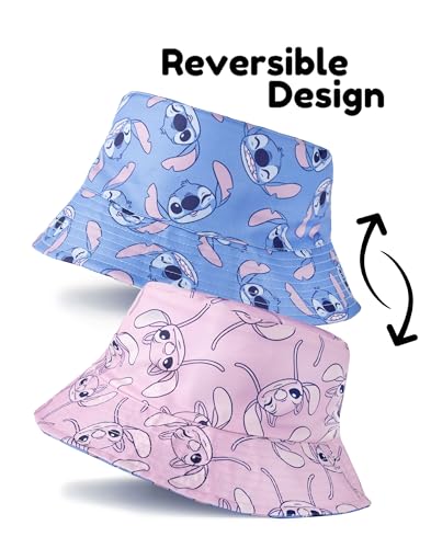 Disney Lilo & Stitch Girls Reversible Hat | Blue Stitch & Pink Angel | Soft Kids’ Sun Hat2
