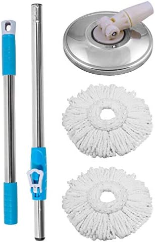 Neez Mop Handle with Two Microfiber Heads Magic 360 Degree Spinning Complete Set for Floor Cleaning (Mop Handle Set - Blue)