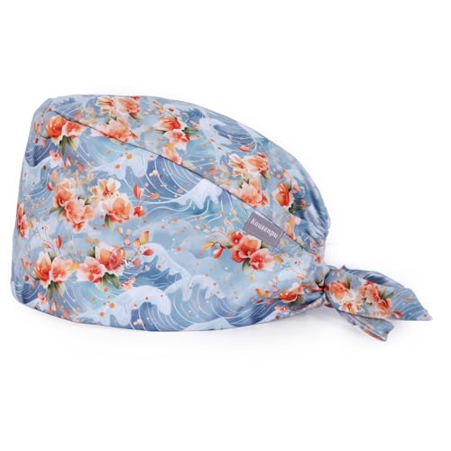Image of Kousenpu Scrub Caps for Women, Adjustable Women's Surgical Cap with Buttons, Breathable Cute Design for Nurses and Doctors