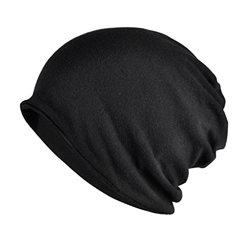Cotton Slouchy Beanie Face Cover Scarf Stretch Baggy Skully Hat Open Top Cap Multifunction 2Pcs Jogging Cycling Chemo (Black+Navy Grey) #TOP1