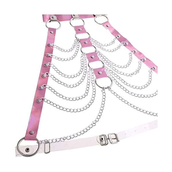 ZUYPSK Damen Gothic Kostüm Punk Körpergeschirr Brust Harness Oberteile mit Leder Halsband und Metallic Kette Quaste – Bild 6
