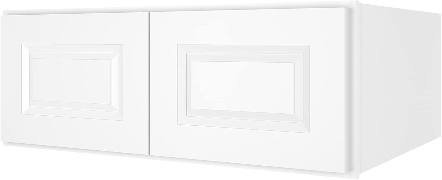 LOVMOR Wall-Mounted Storage Cabinet, Refrigerator Wall Kitchen Cabinet, 24" D*33" W*12" H, Traditional White