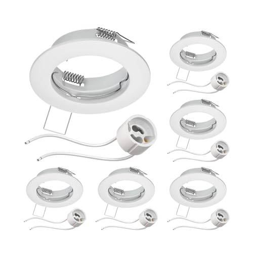 ledscom.de 6 Stück Decken-Einbaurahmen FERE Einbaurahmen weiß matt (LED/Halogen/GU10/MR16/PAR16/50mm) inkl. GU10 Fassung